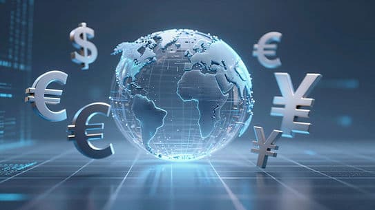 Currency symbols around a global trading network