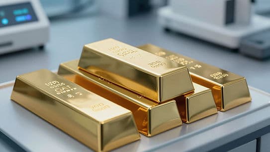 Gold bars on a trading desk